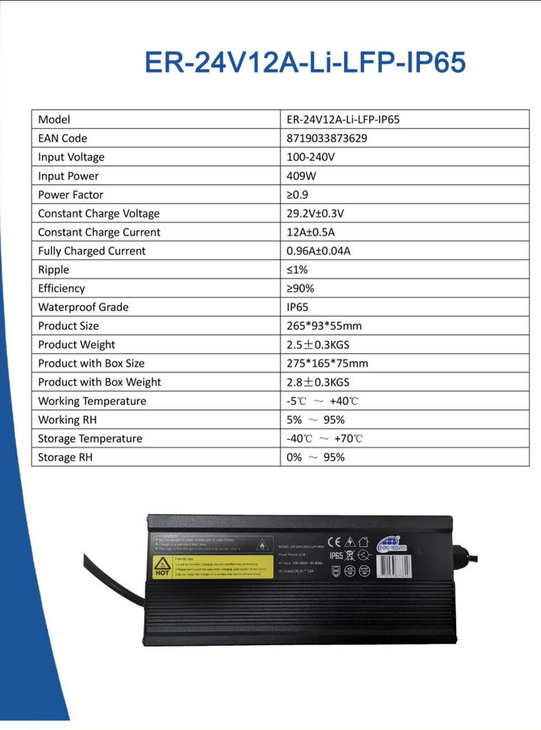 Litija akumulatoru lādētājs Energy Research Lithium battery charger 24V 12AMP